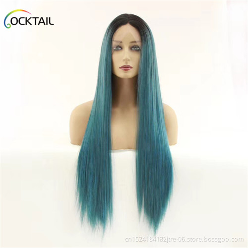 wholesale ombre colors lace frontal wig with baby hair longest silky straight hair synthetic lace frontal wigs